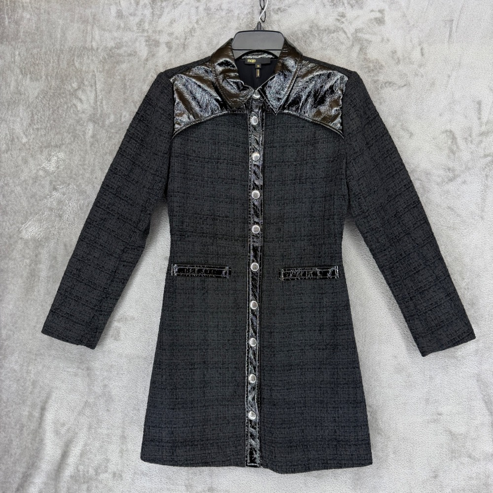 Maje Noir Tweed Mini Dress with Vinyl Trim MFPRO03229 Grey Size 36